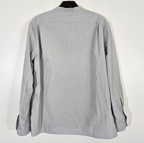 Theory Project Gray Striped Cotton Blend Band Collar Poplin Shirt Medium - Picture 5 of 9